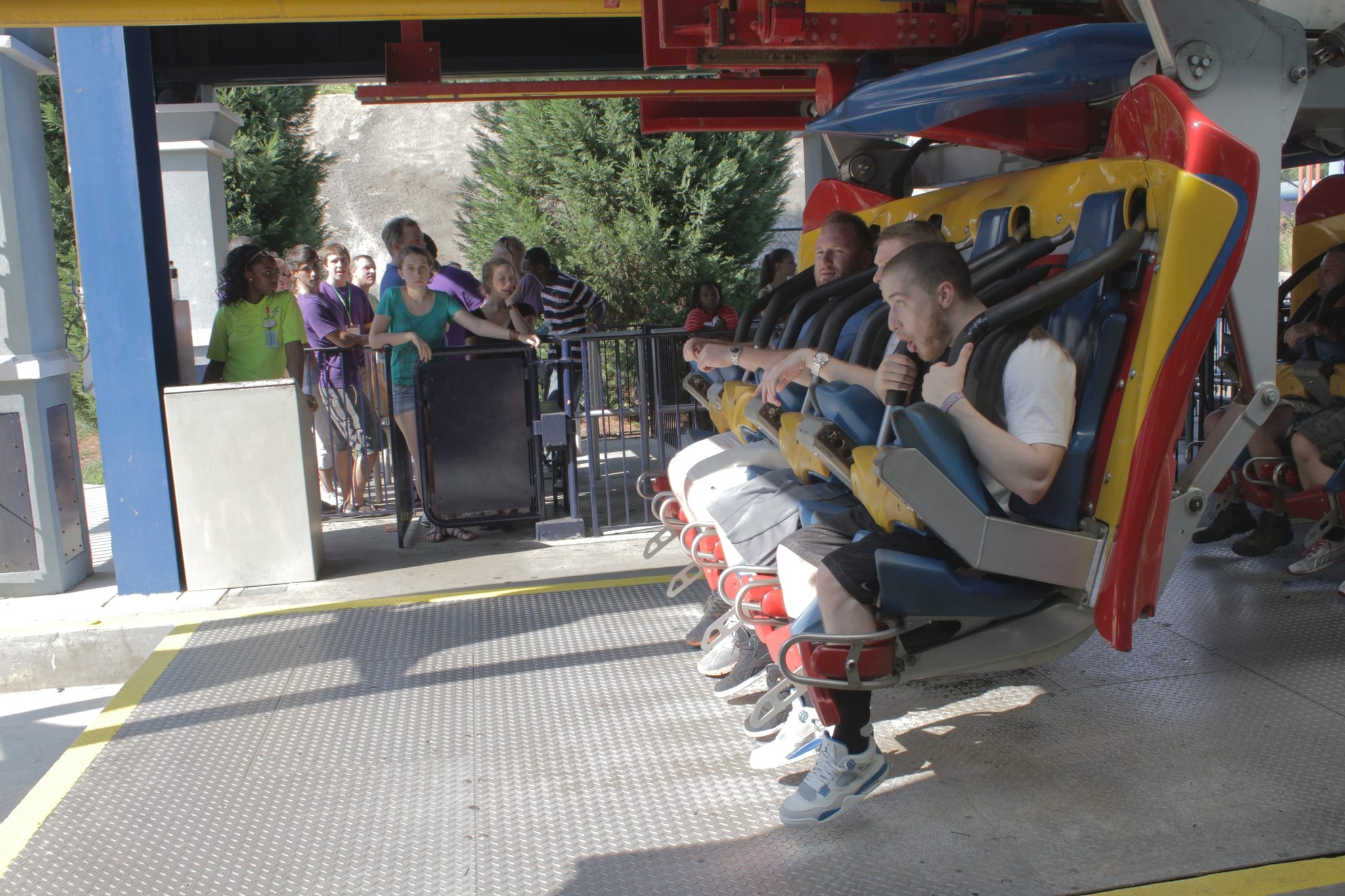 Mike Posner, Patrick Cline and Dan Weisman on a roller coaster in 2011
