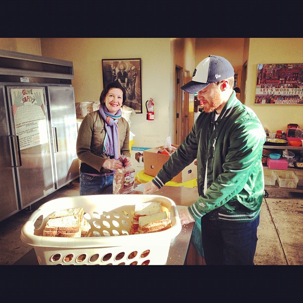 Mike Posner at the Soup Kitchen preparing food for the Homeless 1/12/13
