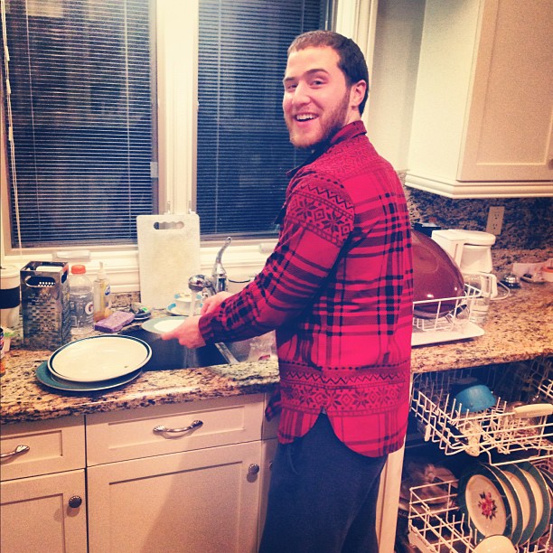Mike Posner washing dishes at home in Southfield, MI 2/4/13

