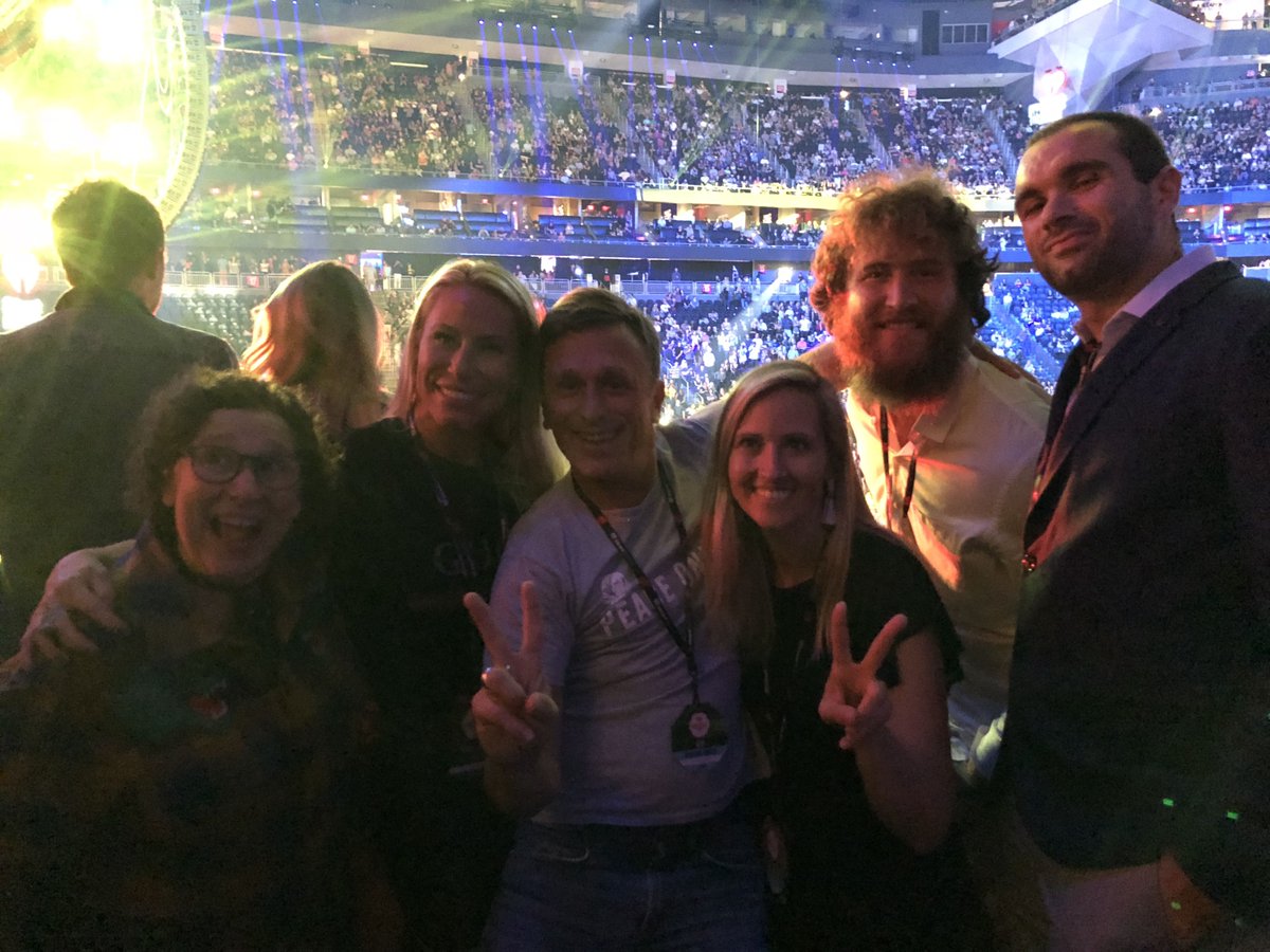 Jeremy Gilley and Mike Posner at iHeartRadio Music Festival to raise awareness of Peace Day on September 21, 2018
