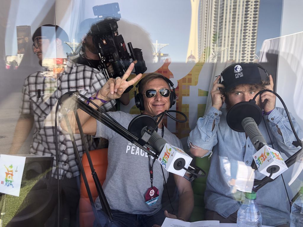 Jeremy Gilley and Mike Posner at iHeartRadio Music Festival on September 22, 2018
