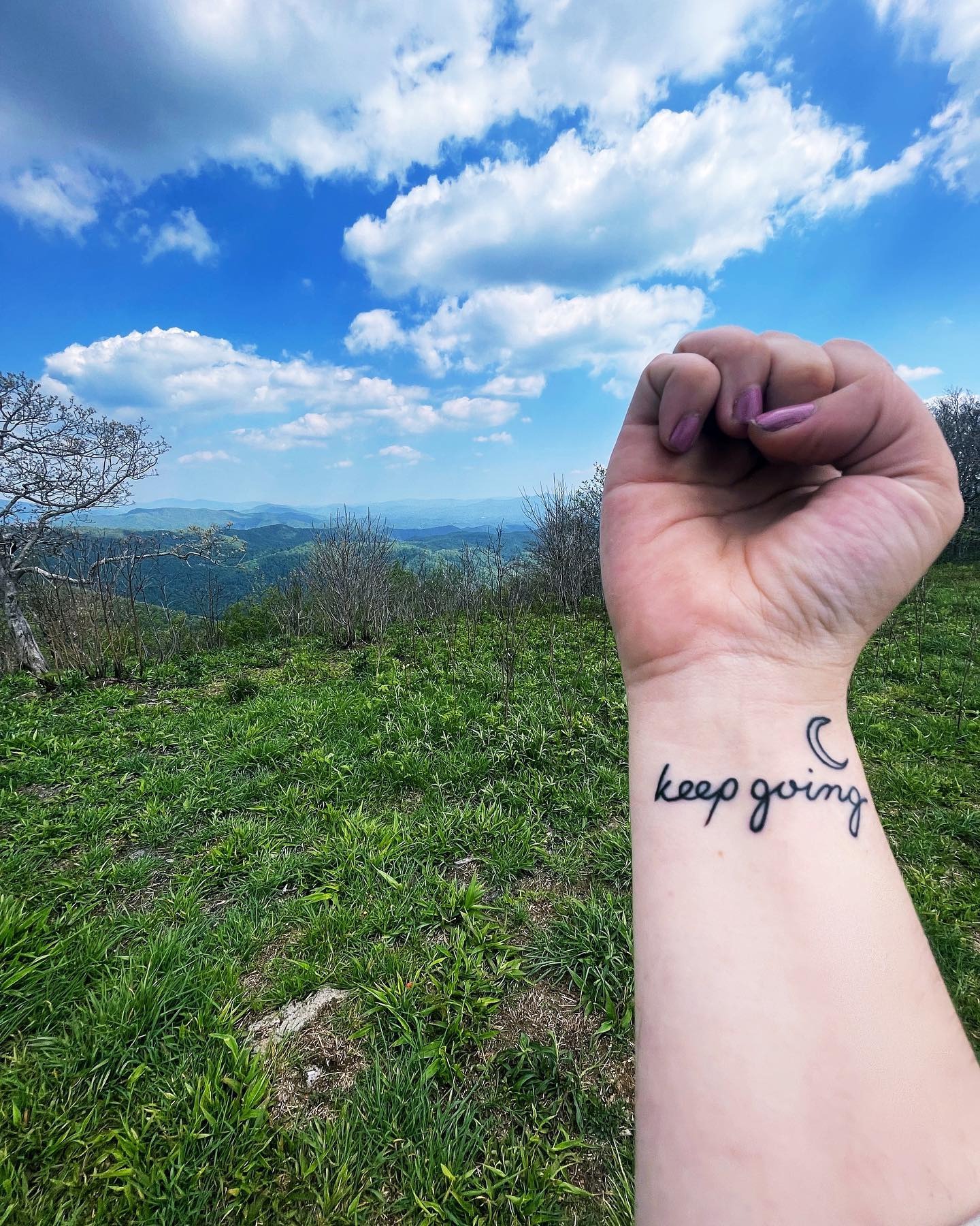 Kali Myers's Tattoo Featuring Mike Posner's "Keep Going" Quote (May 2021)
instagram.com/kalihikes
Kali Myers's Tattoo Featuring Mike Posner's "Keep Going" Quote (May 2021)
instagram.com/kalihikes