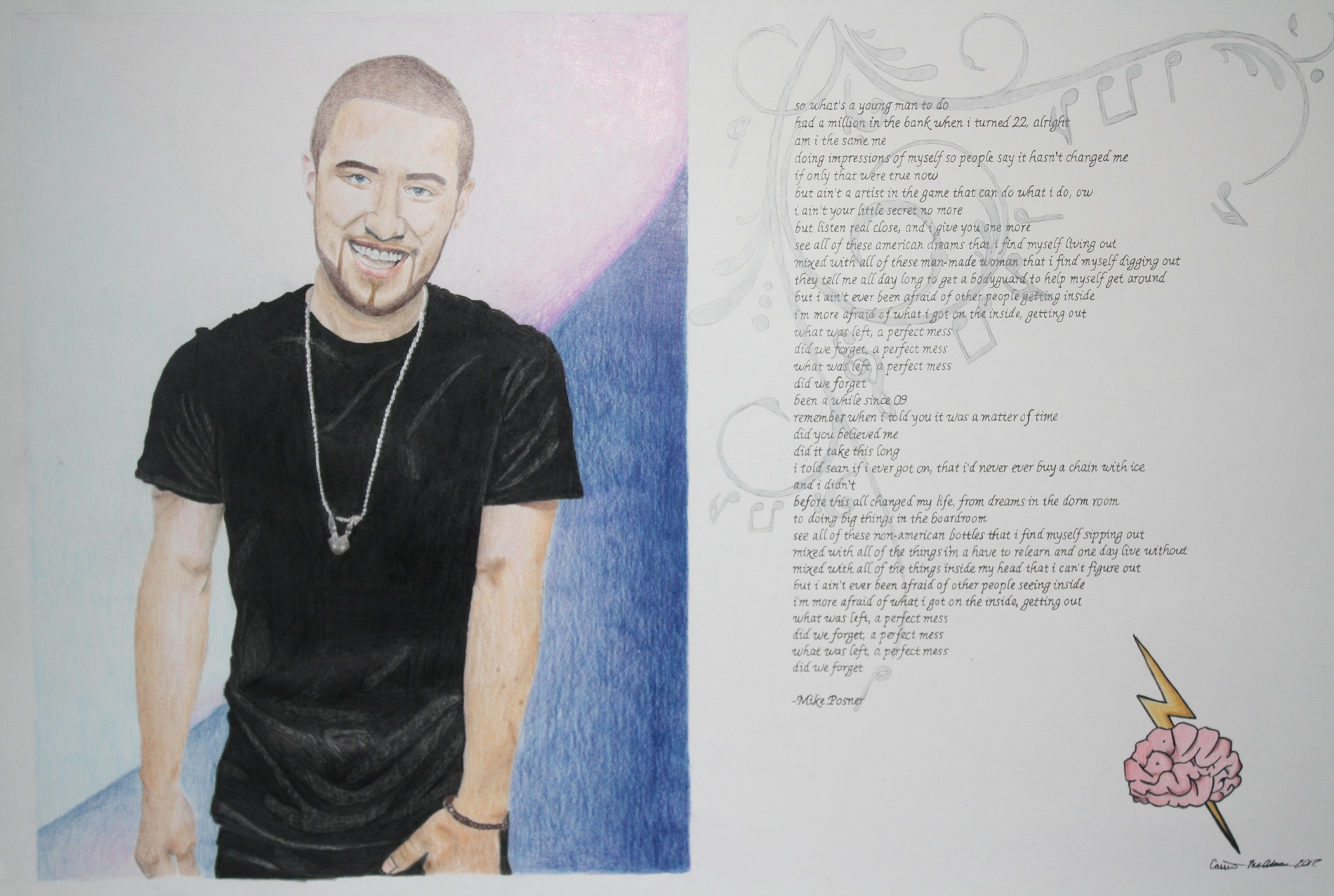 Mike Posner - A Perfect Mess Lyrics and Portrait Drawing
Drawing by Cassie McAdams
