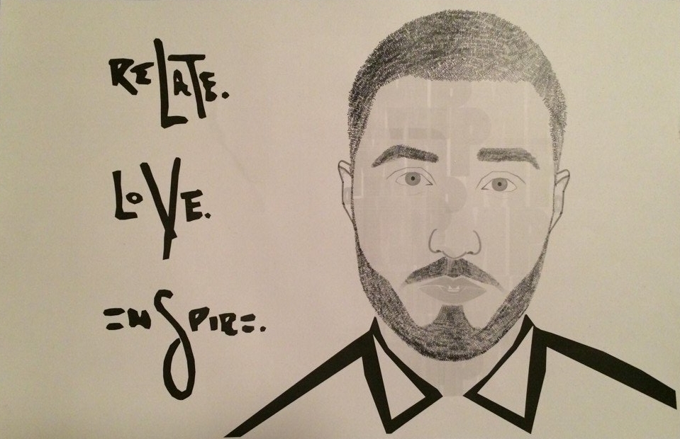 Typographic Portrait of Mike Posner with 'Relate. Love. Inspire.' an Artwork Project for High School Advanced Graphic Design Class 2014
Artwork by Elise Antony 
twitter.com/eliseantony
