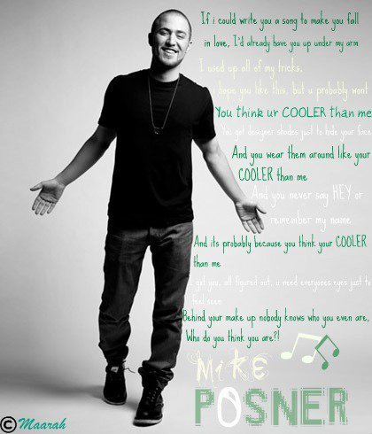 Mike Posner - Cooler Than Me lyrics
Created by Maarah
Mike Posner - Cooler Than Me lyrics
Created by Maarah