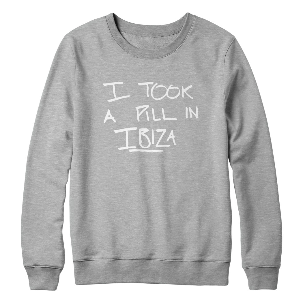 Mike Posner's "I Took A Pill In Ibiza" limited edition charity sweatshirt in sport grey
