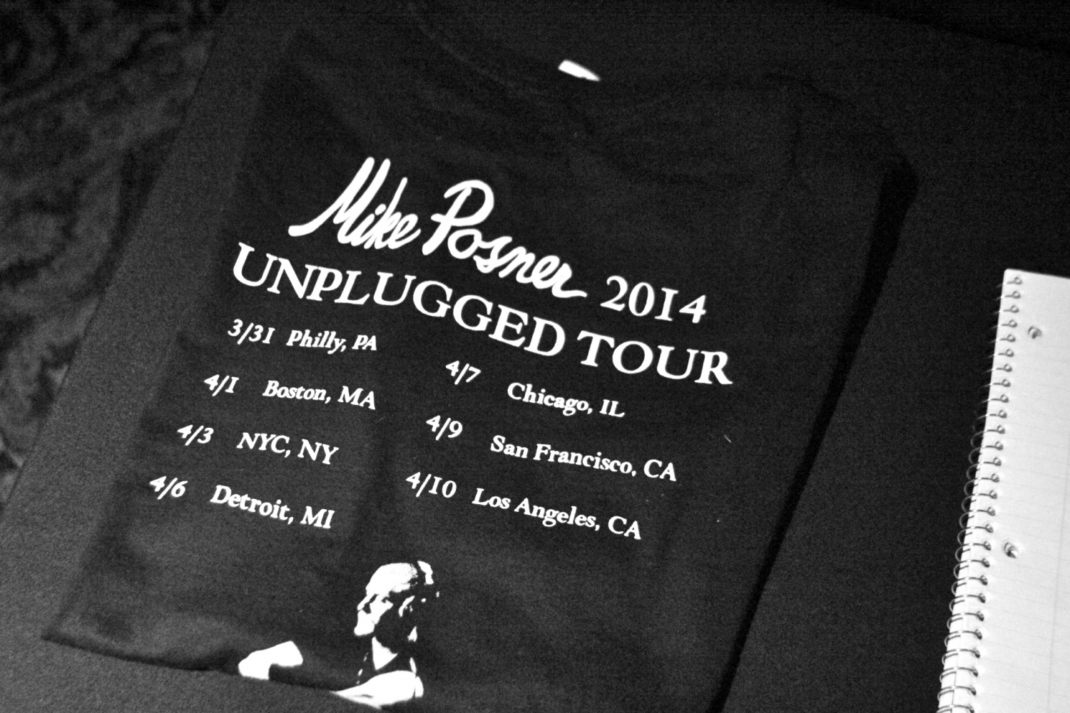 Back of Mike Posner's 2014 Unplugged Tour T-Shirt listing the 7 cities of the tour.
Photo credit: Stefan Petrella
coast933.com
