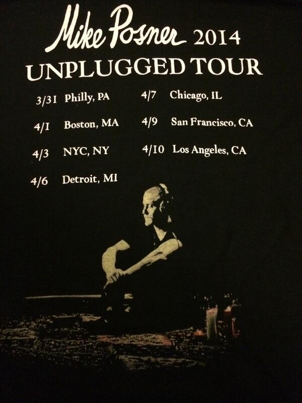 Back of Mike Posner's 2014 Unplugged Tour T-Shirt listing the 7 cities of the tour.
Twitter @GgglsSweetie
