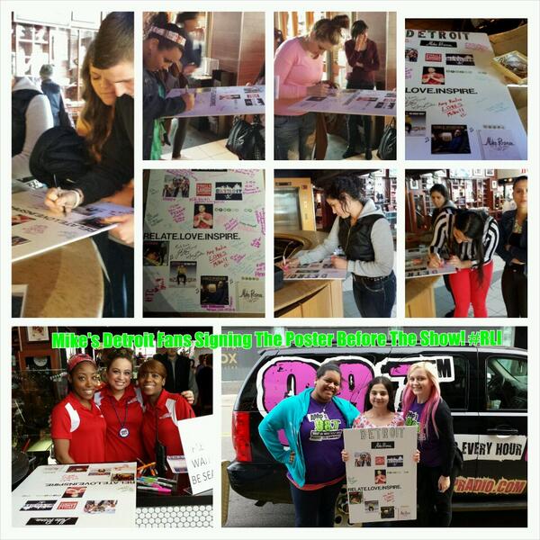 Angel gets the poster signed by Detroit fans for Mike Posner.