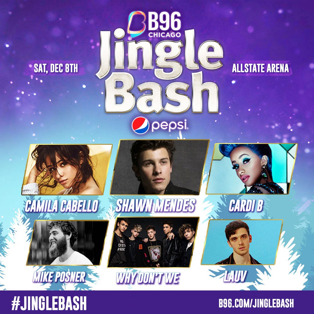 B96 Pepsi Jingle Bash at the Allstate Arena in Rosemont, IL featuring performances by Mike Posner, Camilla Cabello, Why Don't We, Shawn Mendes, Cardi B, and Lauv.
