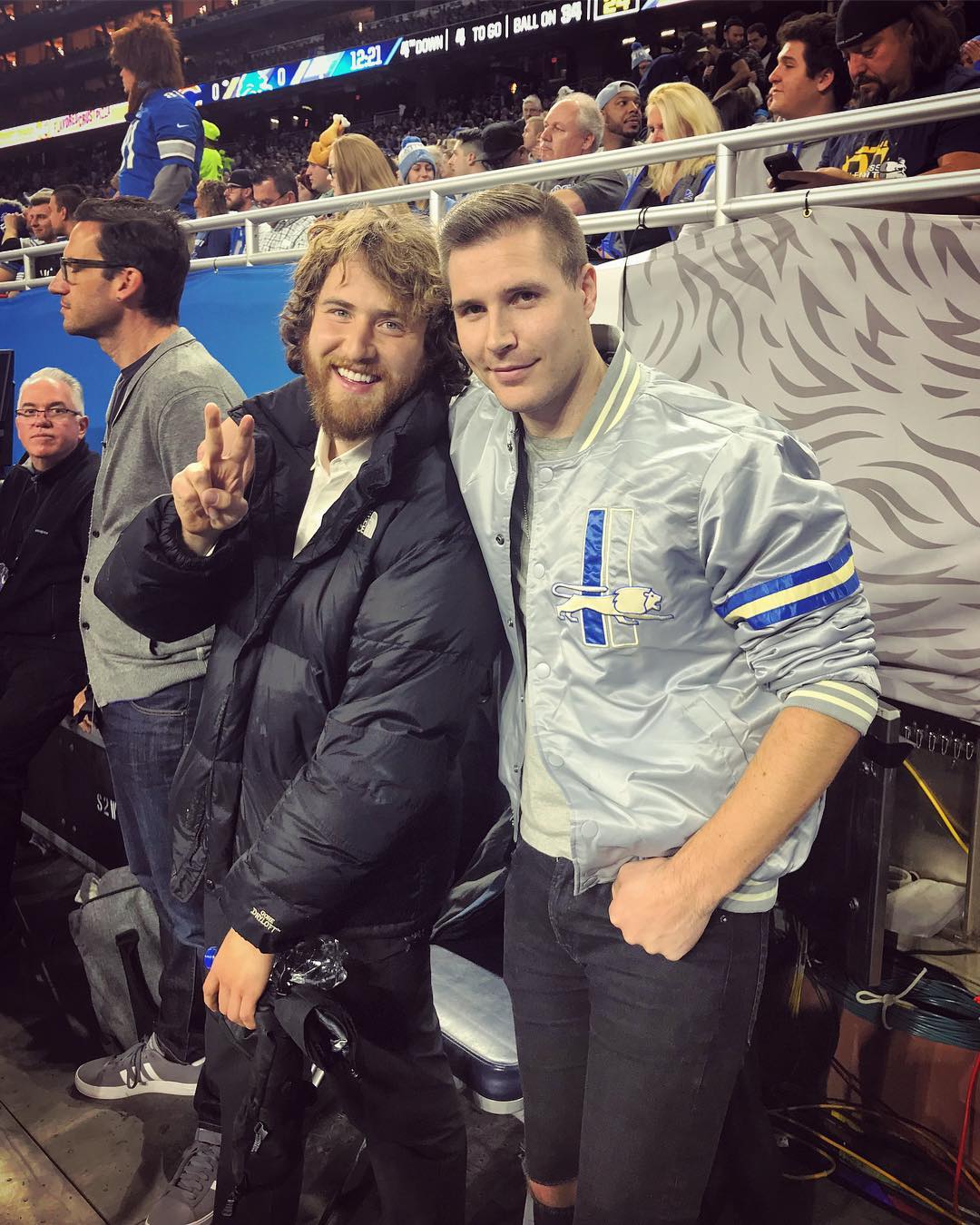 Mike Posner and band member James Bowen at Ford Field before performing the halftime show
Photo credit: James Bowen
