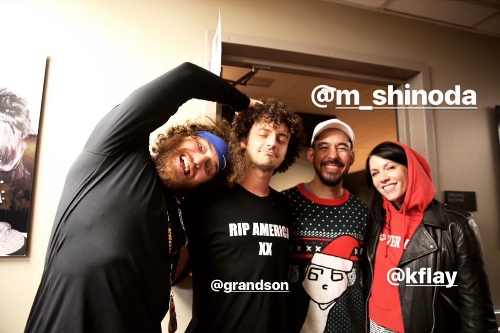 Mike Posner, Grandson, Mike Shinoda, and K.Flay backstage at KROQ's Almost Acoustic Christmas 2018
Photo credit: instagram.com/mikeposner
