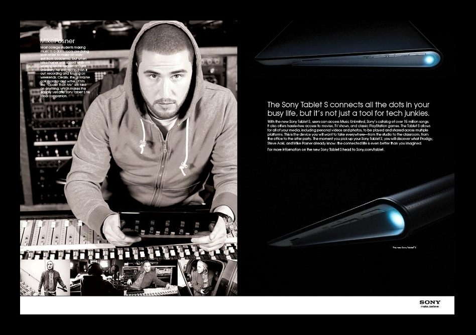 Mike Posner for Sony Tablet S Series 2012
Photo credit: Kyle Christy
