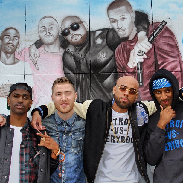 Big Sean, Mike Posner, SayItAintTone, and Earlly Mac at the FFOE mural at Dexter Check Cashing - Detroit, MI 9/21/13
Photo by Mike Posner
