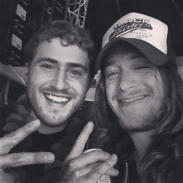 Mike Posner with Jaren Johnston (The Cadillac Three band) at Jake Owen's Days of Gold Tour in Norfolk, NE 6/28/14
Instagram @thejaren
