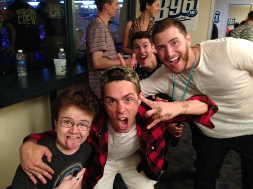 Keenan Cahill, Sammy Adams, Cal Shapiro from Timeflies, and Mike Posner backstage at B96 Pepsi SummerBash 6/15/13
Photo by Keenan Cahill

