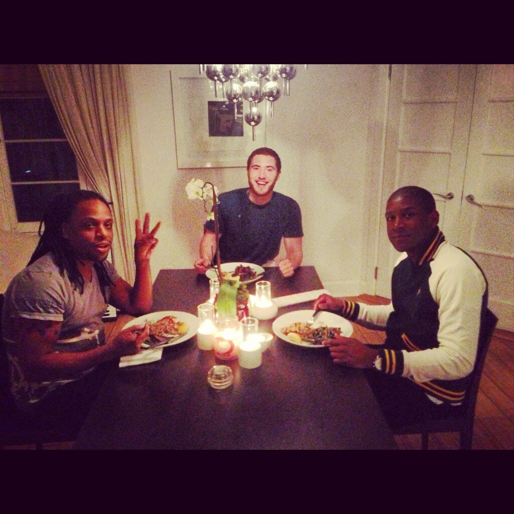 Marc "Da Digglar" Williams, Mike Posner and Labrinth having dinner at Mike's house - Los Angeles, CA 2/25/13
