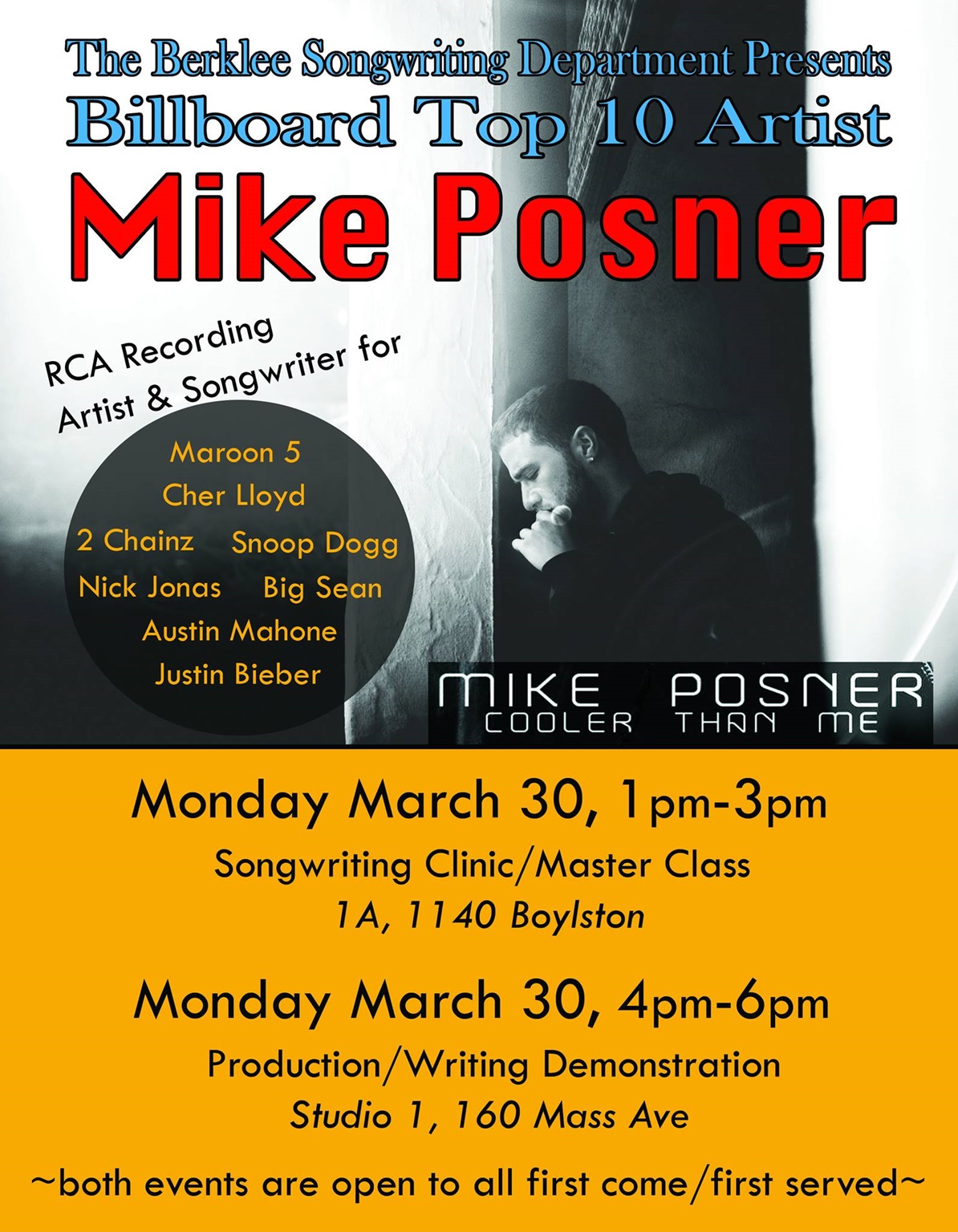 Mike Posner at Berklee College of Music in Boston, MA March 30, 2015
facebook.com/BerkleeSWD
