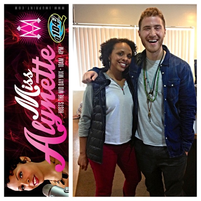 Mike Posner with Alynette of Q104.7 FM's The Midday Mix Show - Ventura, CA 1/14/14
Instagram @missalynette
