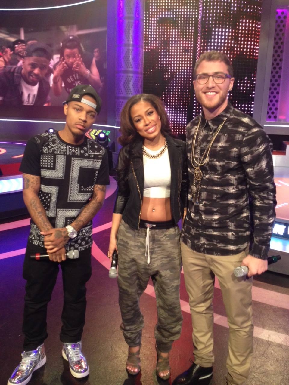 Mike Posner with Bow Wow and Keshia Chanté at BET's 106 & Park in New York, NY 3/18/14
Facebook @therealmikeposner
