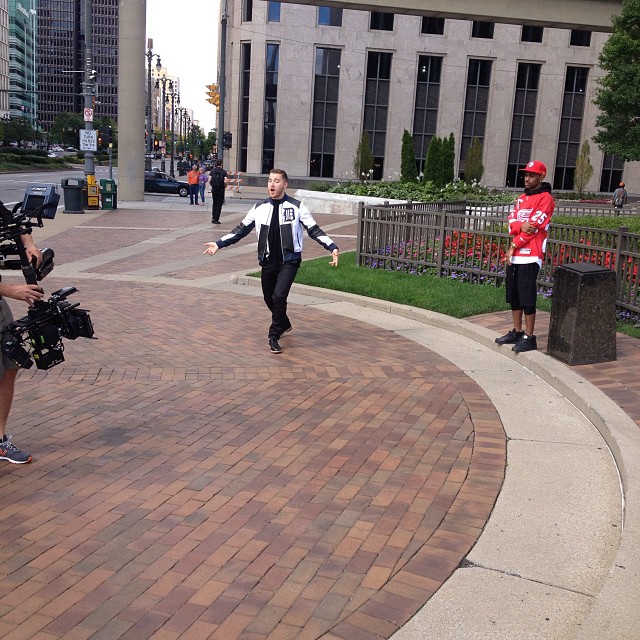 Mike Posner and Big Sean shooting music video in front of "Spirit of Detroit" landmark - Detroit, MI
Instagram @ericdunc
