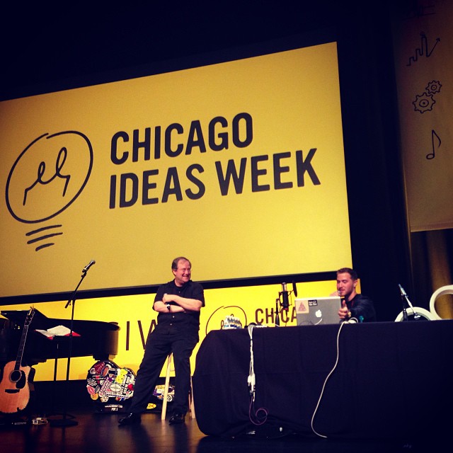 Mike Posner and host Lin Brehmer at Chicago Ideas Week - Chicago, IL 10/17/13
Instagram @pwelbs
