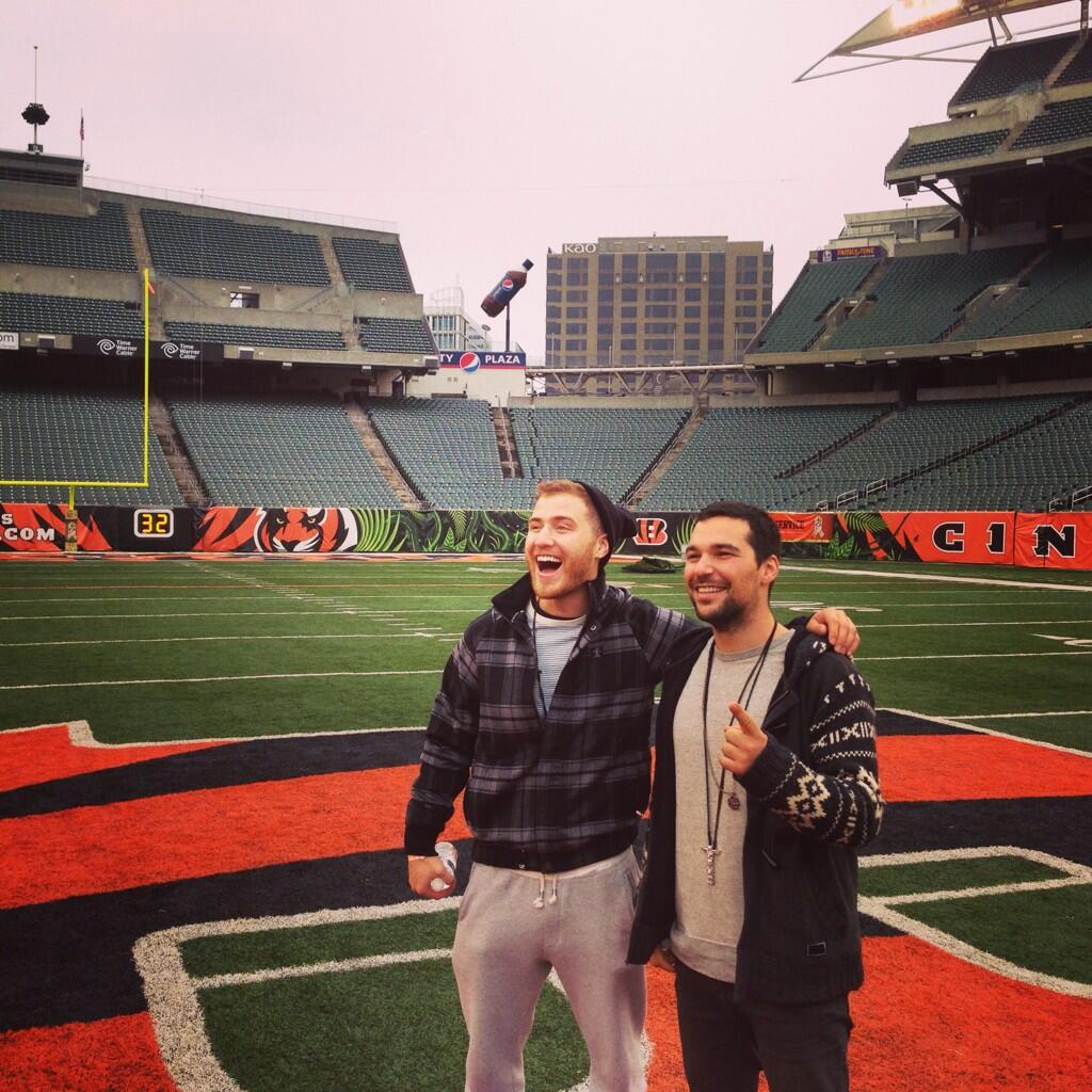 Mike Posner visiting Paul Brown Stadium for Cincinnati Bengals practice - Cincinnati, OH 11/16/13
