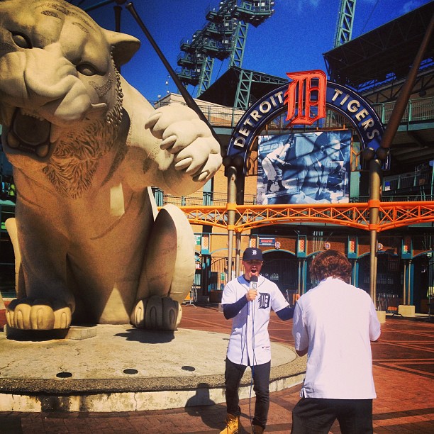 Mike Posner filming a new rally video for the Detroit Tigers baseball team at Comerica Park - Detroit, MI 9/23/13
Instagram @theemeatwagon
