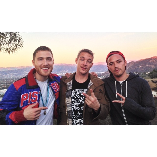 Mike Posner, Diplo, and Jon Jon Augustavo on the set of "Top of the World" music video - Los Angeles, CA 12/1/13
Instagram @jonjonaye
