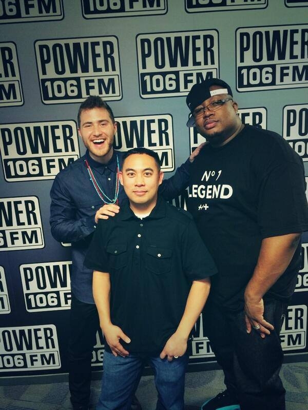 Mike Posner with DJ E-Man and E40 at Power 106 (Los Angeles) Burbank, CA 1/15/14
