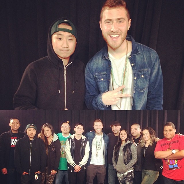 Mike Posner with DJ Midnight and WiLD Style DJs at WiLD 94.9 radio station - San Francisco, CA 1/8/14 
Instagram @djmidnightsf
