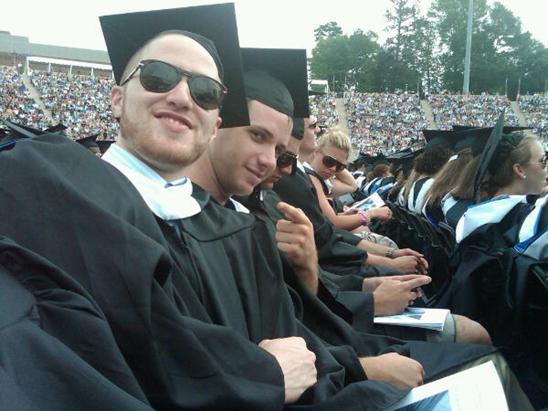 Mike Posner at Duke University Commencement 2010 at Wallace Wade Stadium in Durham, NC 5/16/10
Mike received a Bachelor of Arts degree on December 30, 2009 with a 3.59 GPA. He attended the Duke University Commencement on May 16, 2010.
