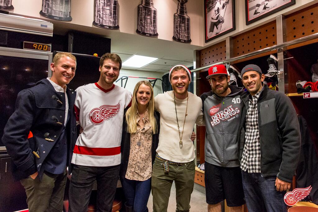 Mike Posner and Henrik Zetterberg after the Detroit Red Wings vs. Boston Bruins game - Detroit, MI 11/27/13
Twitter @DetroitRedWings
