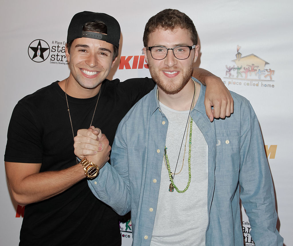 Mike Posner with Jake Miller (singer) at Stars & Strikes 2014 at PINZ in Studio City, CA 3/19/14
