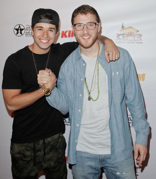 Mike Posner with Jake Miller (singer) at Stars & Strikes 2014 at PINZ in Studio City, CA 3/19/14
