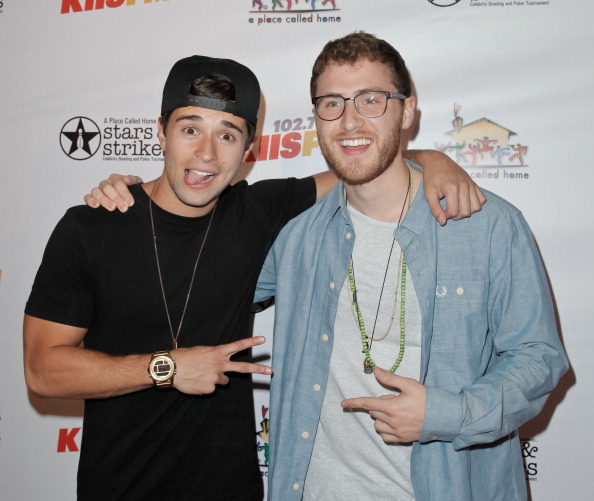 Mike Posner with Jake Miller (singer) at Stars & Strikes 2014 at PINZ in Studio City, CA 3/19/14
