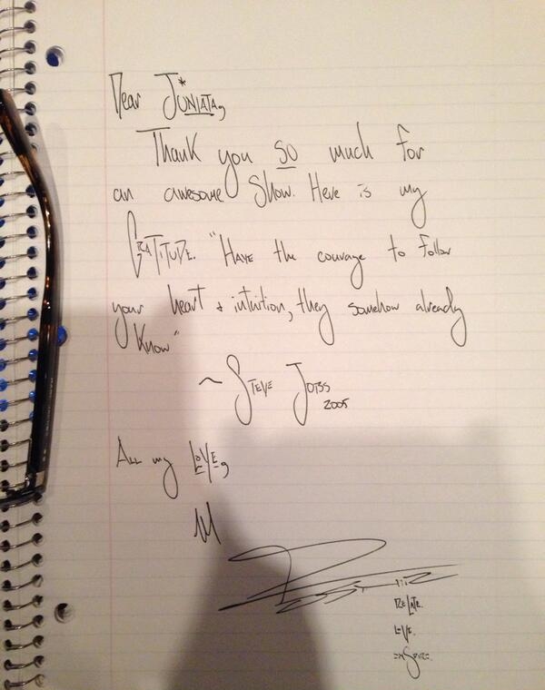 Mike Posner's handwritten letter to Juniata College fans 3/29/14
Twitter @mikeposner
