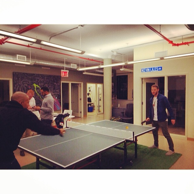 Mike Posner with his manager Kevin Liles playing ping pong in New York City, NY 2/21/14
Instagram @kwl_management
