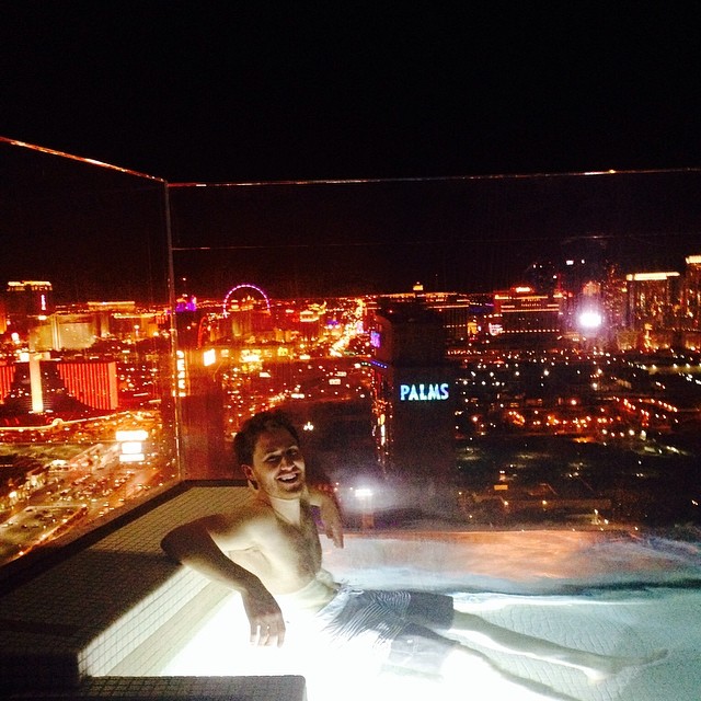 Mike Posner in a hot tub of a penthouse suite in Las Vegas, NV 5/25/14
