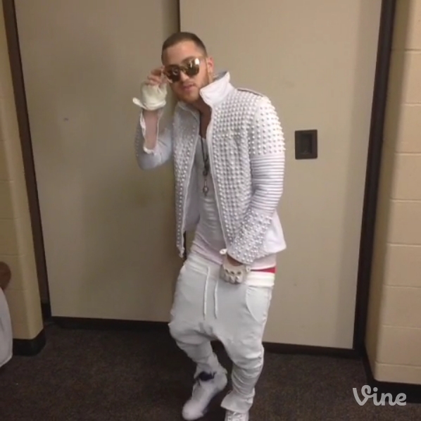 Mike Posner dressed as "Justin Bieber" for a prank during Believe Tour in Indianapolis, IN 7/10/13
