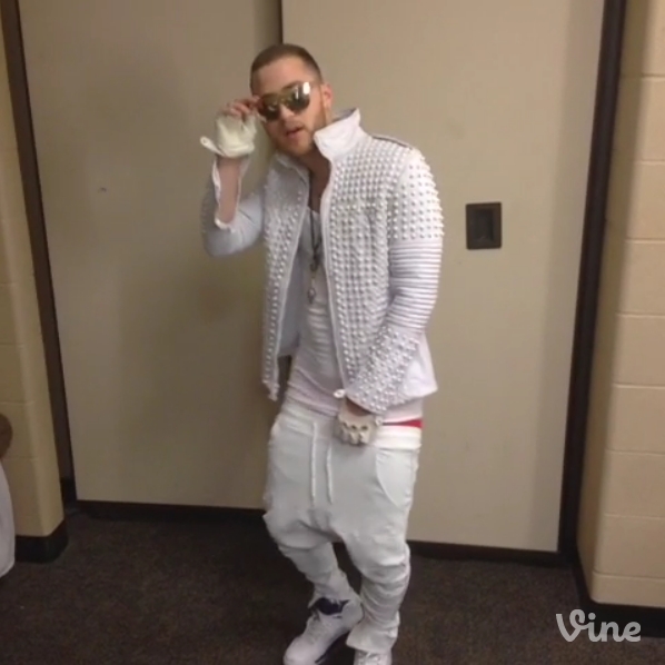 Mike Posner dressed as "Justin Bieber" for a prank during Believe Tour in Indianapolis, IN 7/10/13
