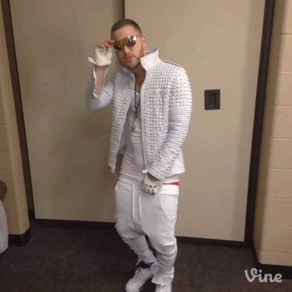 Mike Posner dressed as "Justin Bieber" for a prank during Believe Tour in Indianapolis, IN 7/10/13
