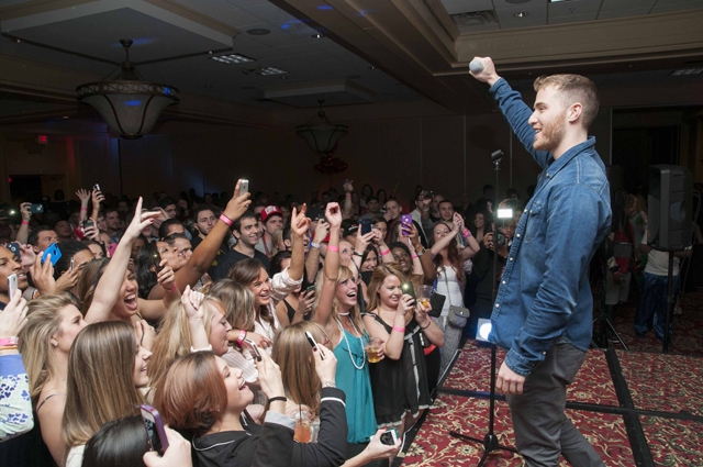 Mike Posner performing at Singles Mingle Pajama Party in Troy, MI 2/7/14
mojointhemorning.com
