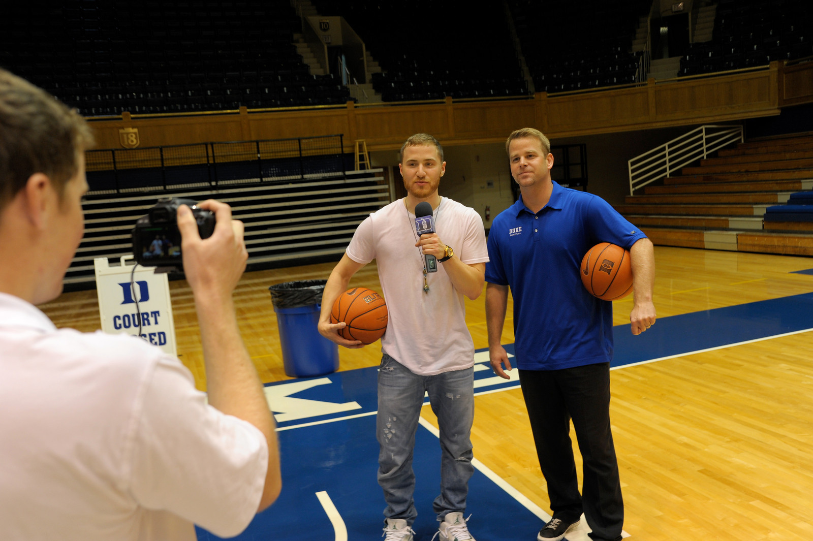 Mike Posner and Coach Steve "Wojo" Wojciechowski at Cameron Indoor Stadium at Duke University 8/13/13
Photo by dukeblueplanet.com
