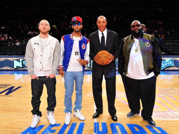 Mike Posner, Swizz Beatz, John Starks, and Rick Ross at Madison Square Garden
