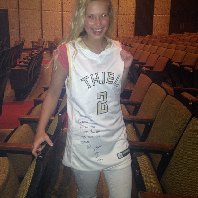 Madison recieved a Mike Posner autographed Thiel College jersey from Mike himself 4/25/14
Instagram @_wcrawford
Twitter @mjlamp_
