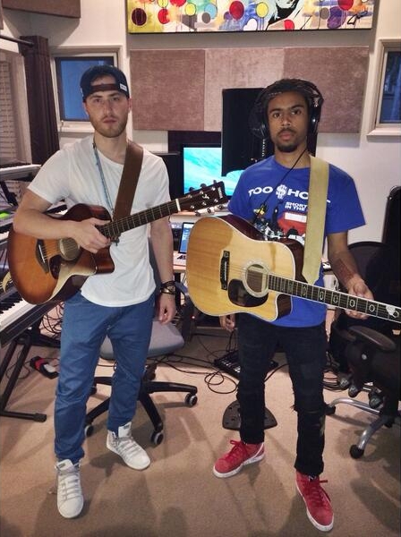 Mike Posner and Vic Mensa working on new music in the studio 4/16/14
