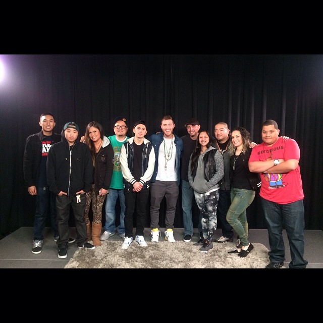 Mike Posner with the WiLD Style DJs at WiLD 94.9 radio station - San Francisco, CA 1/8/14
Instagram @wild949
