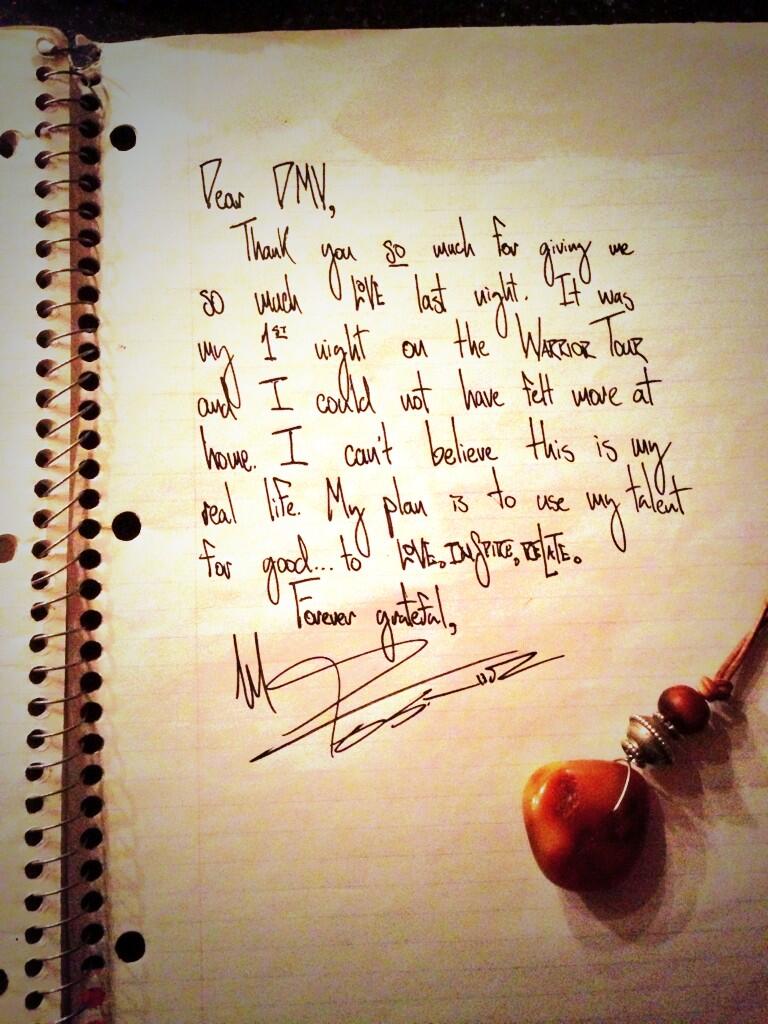 Mike Posner Warrior Tour Letter to Vienna Fans 8/12/13
