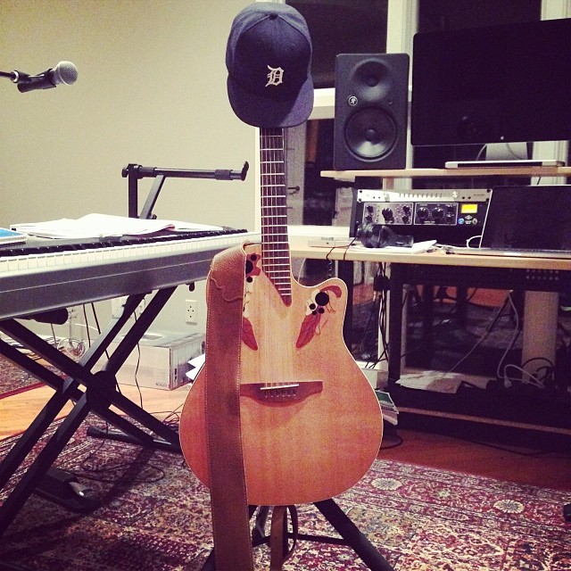 Mike Posner's guitar and his in-home studio in Los Angeles, CA 1/26/14
